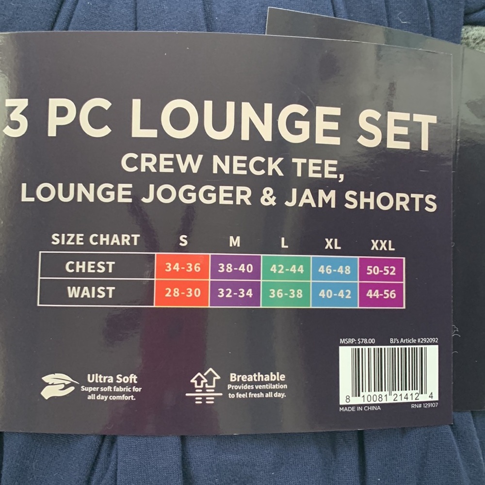 NWT Caribbean Joe Gray and Navy Lounge Set T-shirt Joggers & Shorts - Picture 6 of 7